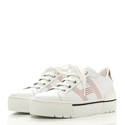 Hermes Calfskin Nappa Dare Sneakers 37 White Rose Dore 3 of 11