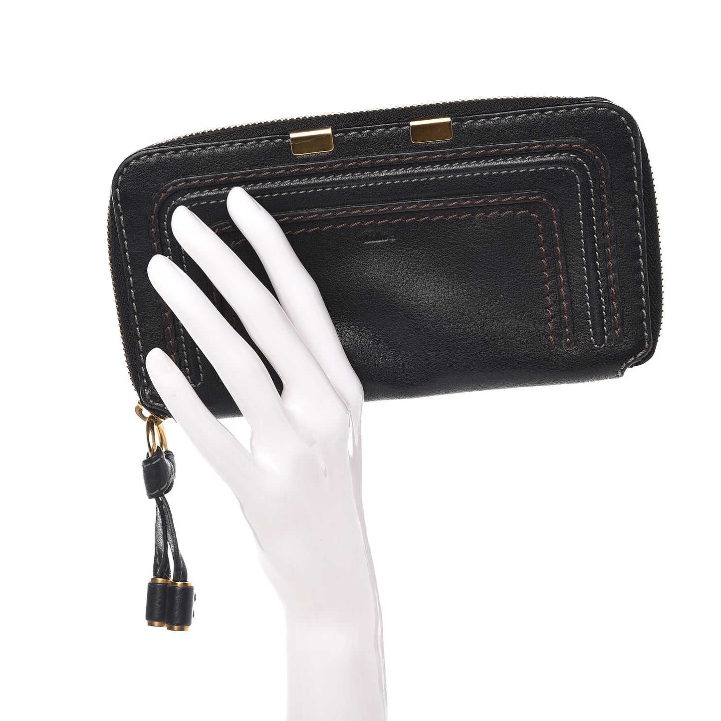 Grained Calfskin Marcie Long Zip Around Wallet Black