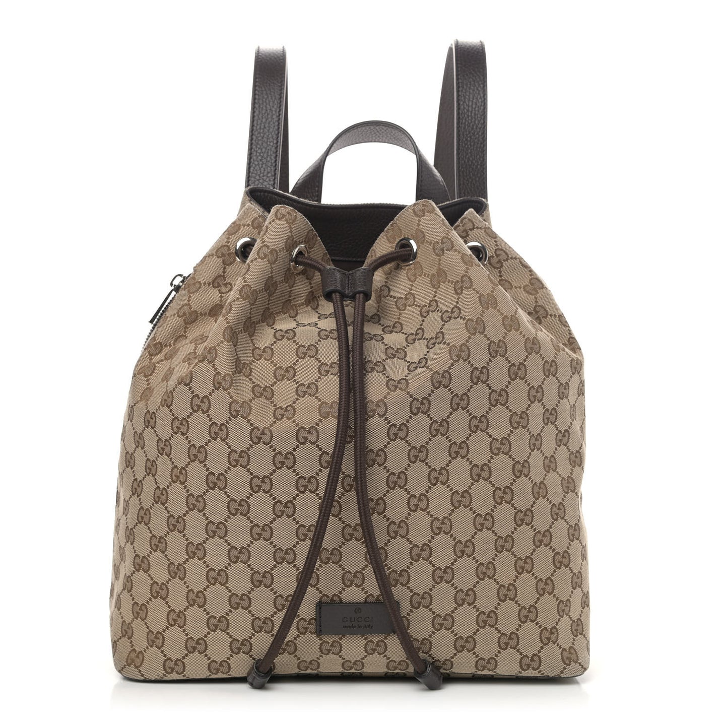 Monogram Dollar Calfskin O Drawstring Backpack Beige Ebony Testa di Moro Dark Chocolate