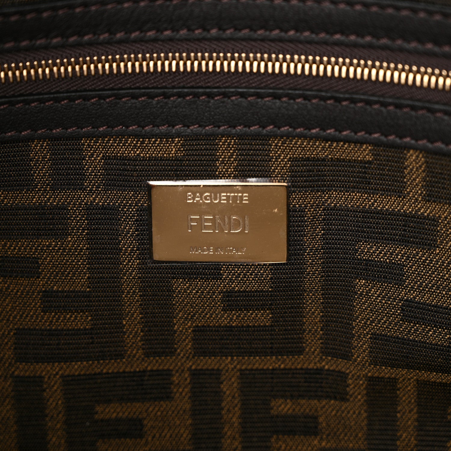 Fendi Fabric Jacquard FF 1974 Medium Baguette Tobacco Moro Black 6 of 9