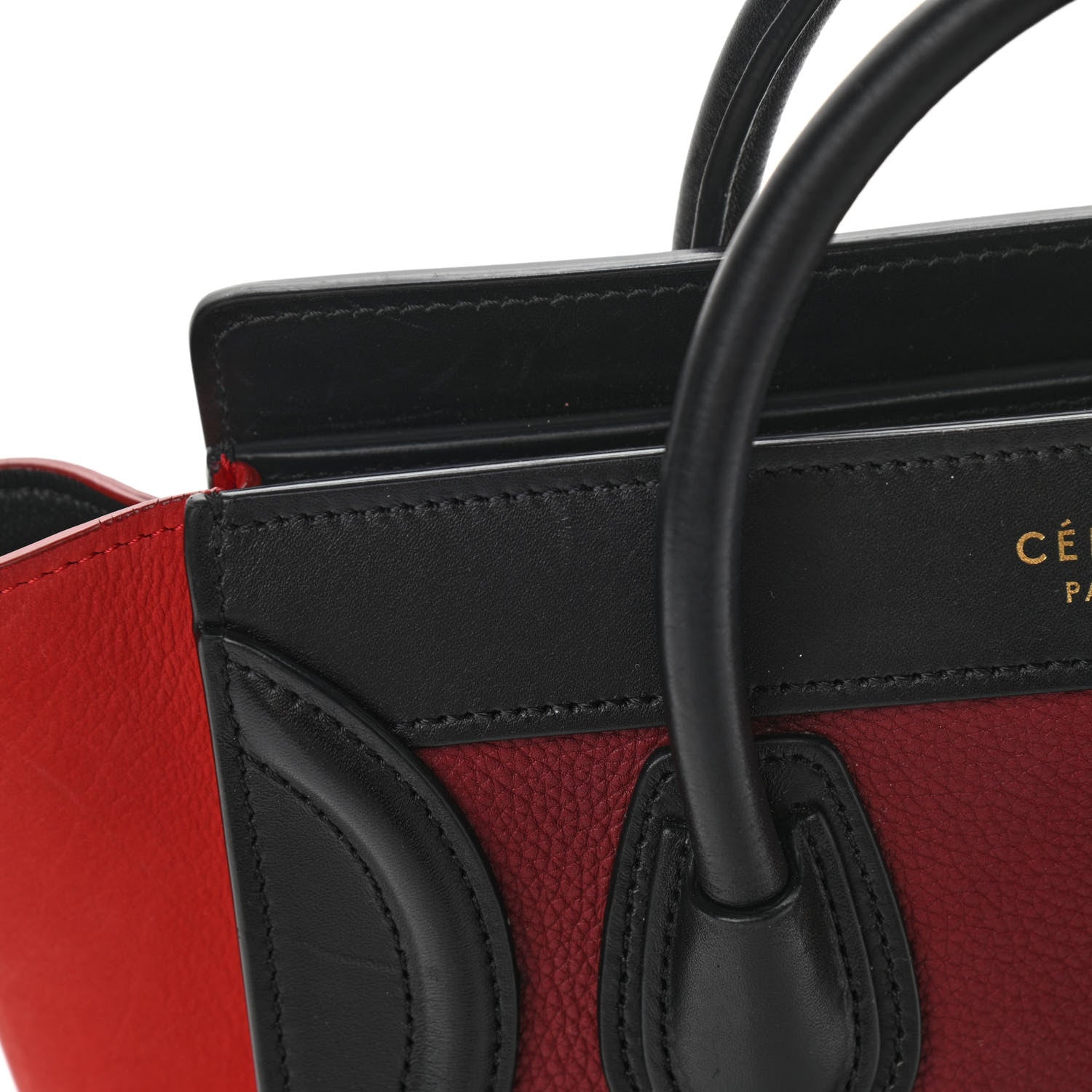 Celine Drummed Calfskin Nubuck Nano Tri-Color Luggage Burgundy 15 of 17