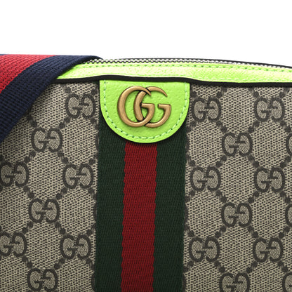 Gucci GG Supreme Monogram Textured Dollar Calfskin Web Ophidia Wristlet Shoulder Bag Beige Ebony Green 8 of 10