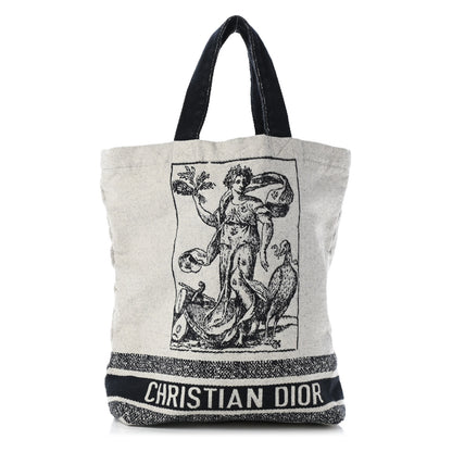Christian Dior Canvas Print Cruise Tote Ivory Black 1 of 8