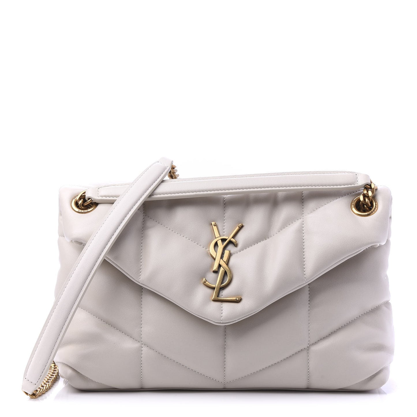 Lambskin Quilted Small Loulou Puffer Monogram Chain Satchel Crema Soft