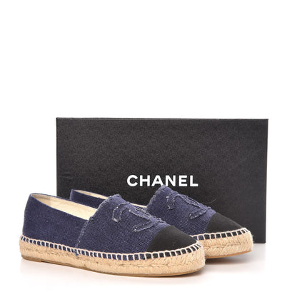 Chanel Denim Toile CC Espadrilles 36 Navy Black 9 of 9