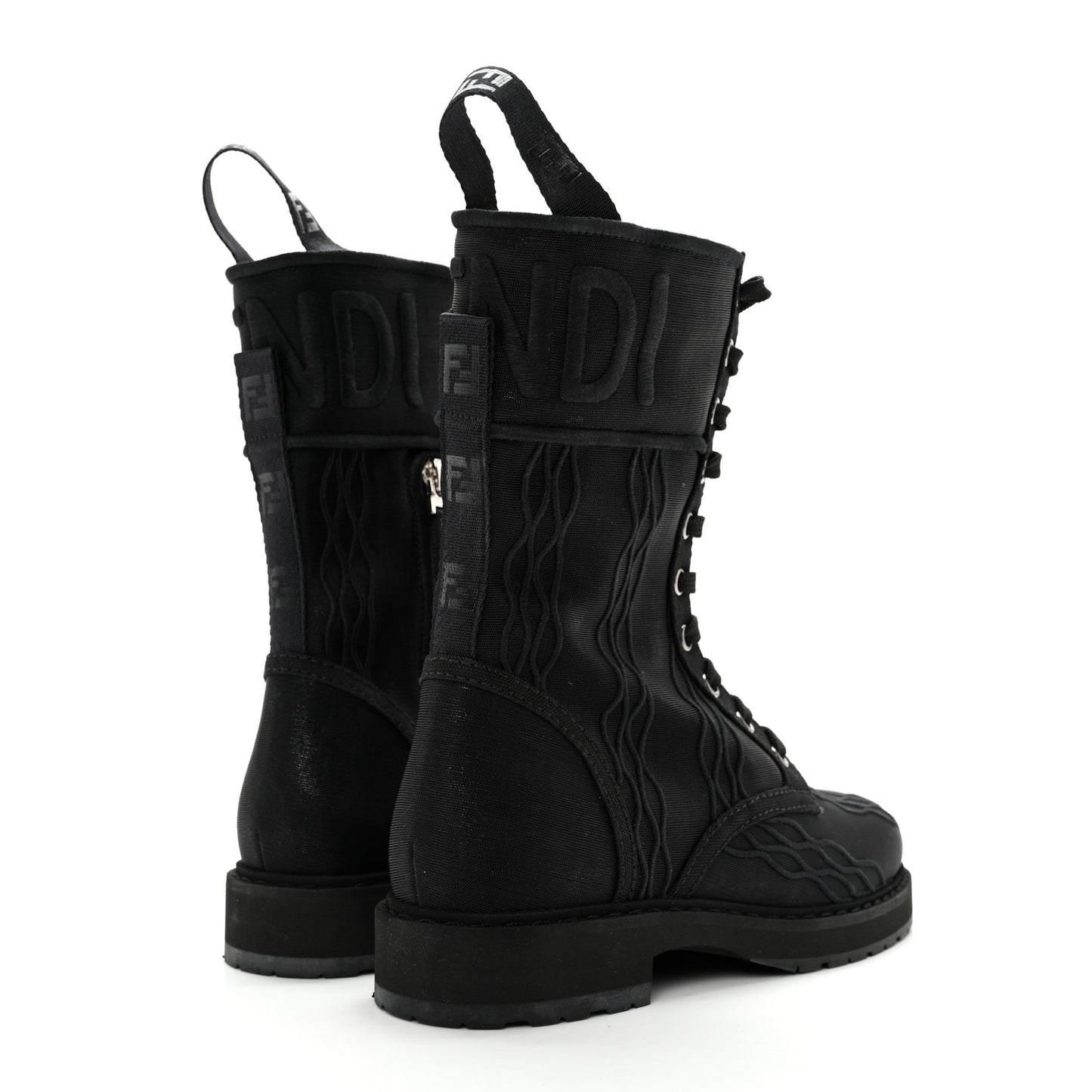 Mesh Canvas Embroidered Womens Lace Up Boots 36.5 Black