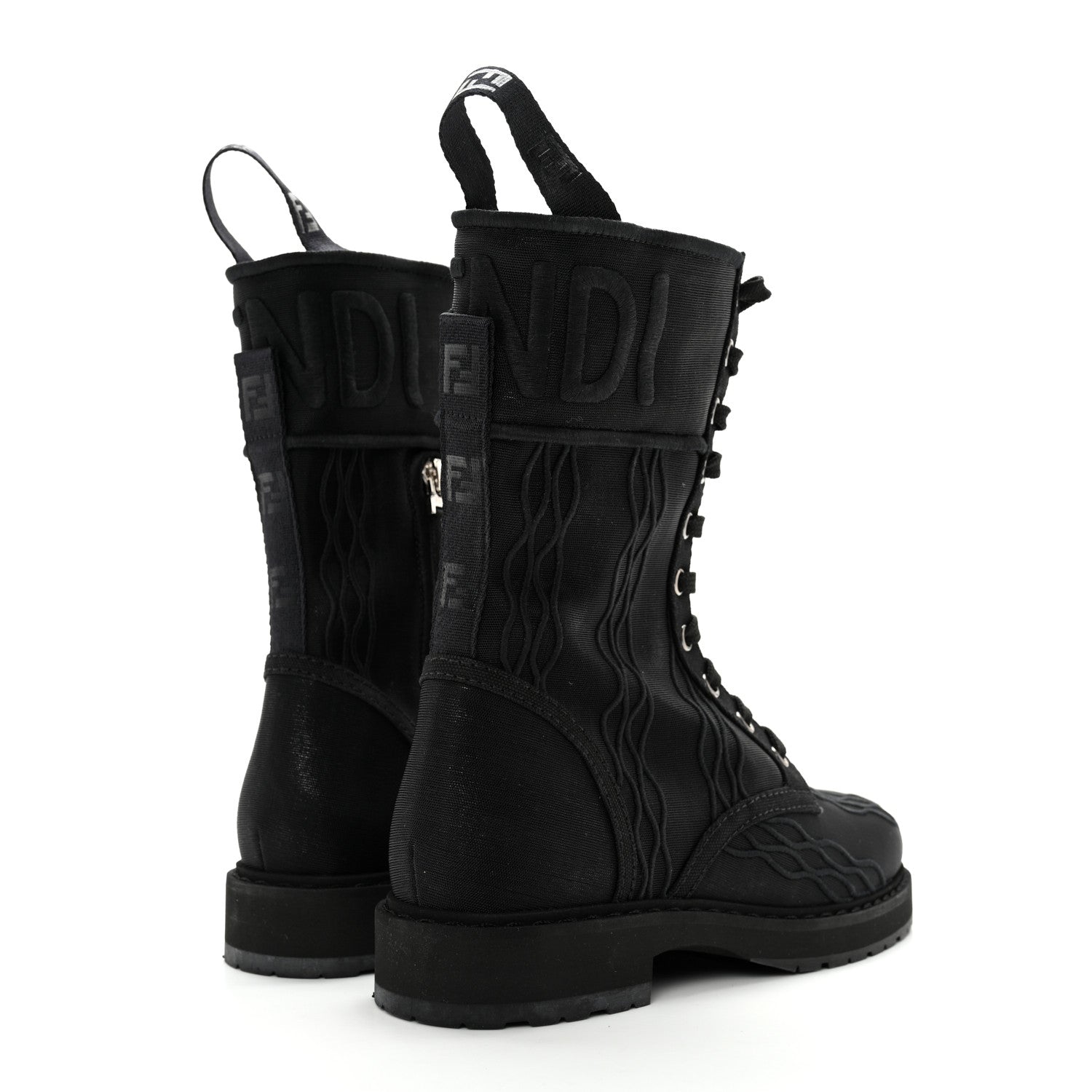 Fendi Mesh Canvas Embroidered Womens Lace Up Boots 36.5 Black 4 of 12