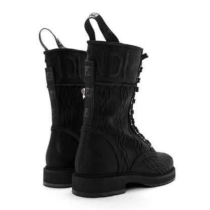 Fendi Mesh Canvas Embroidered Womens Lace Up Boots 36.5 Black 4 of 12