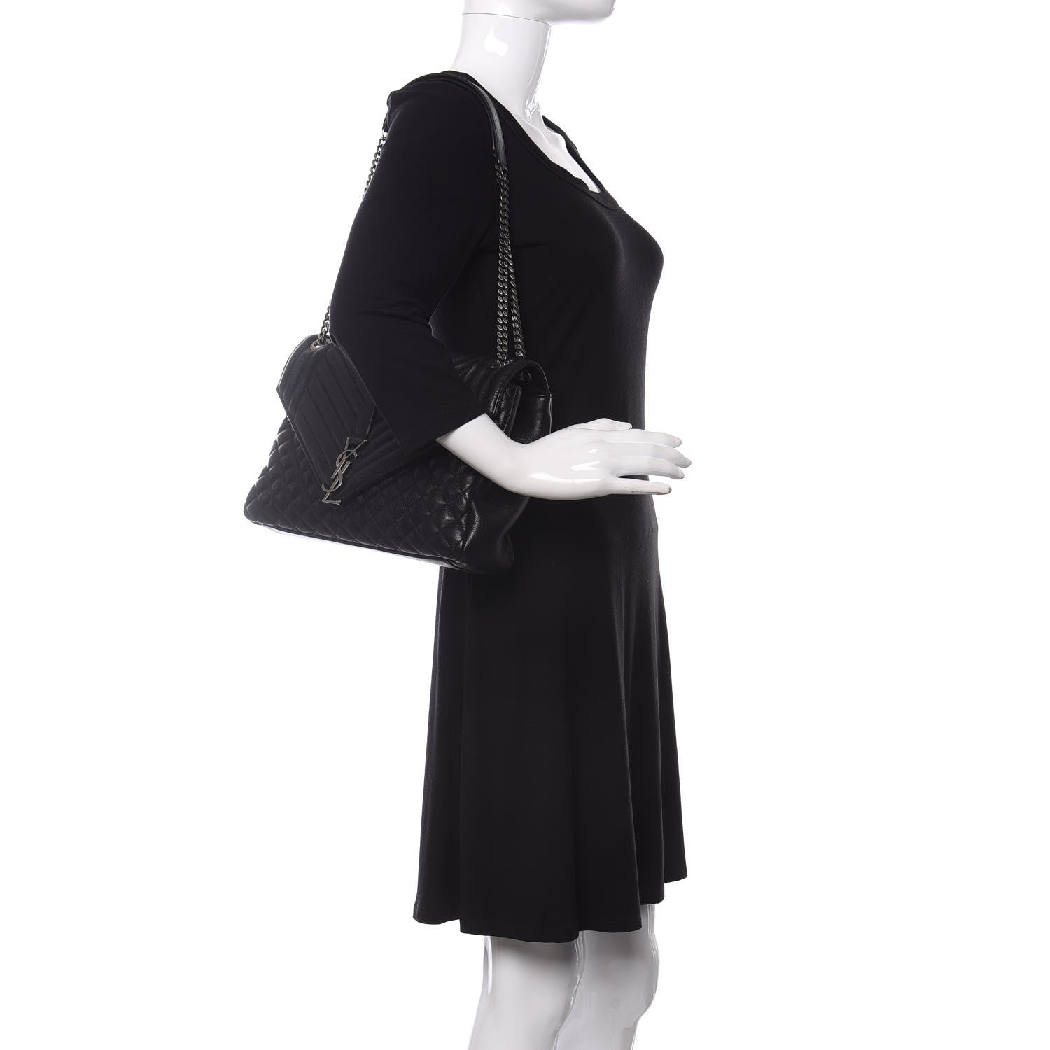 Saint Laurent Calfskin Mixed Matelasse Triquilt Large Monogram Satchel Black 2 of 10
