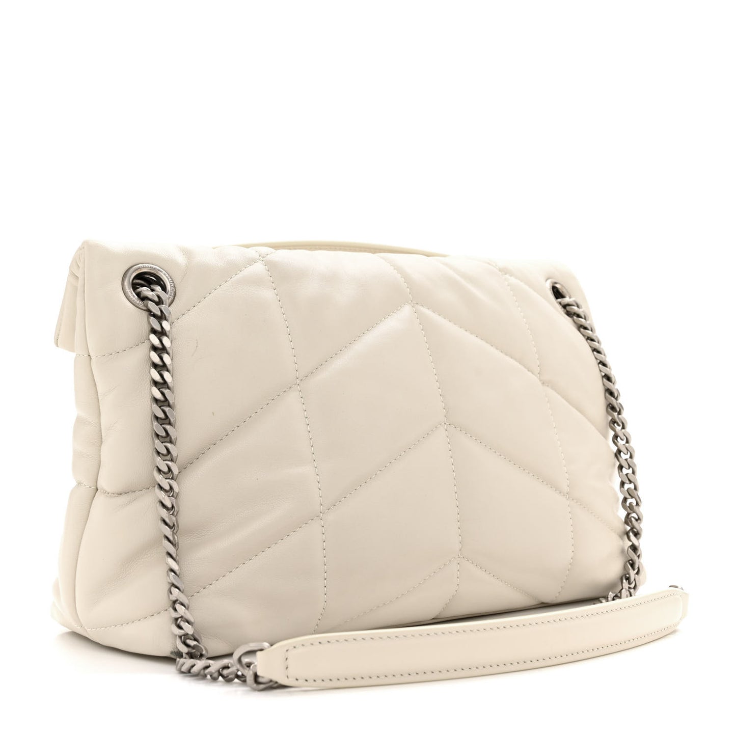 Lambskin Quilted Small Loulou Puffer Monogram Chain Satchel Blanc Vintage