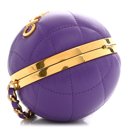Chanel Lambskin Quilted Sphere Minaudiere Chain Clutch Purple 9 of 11