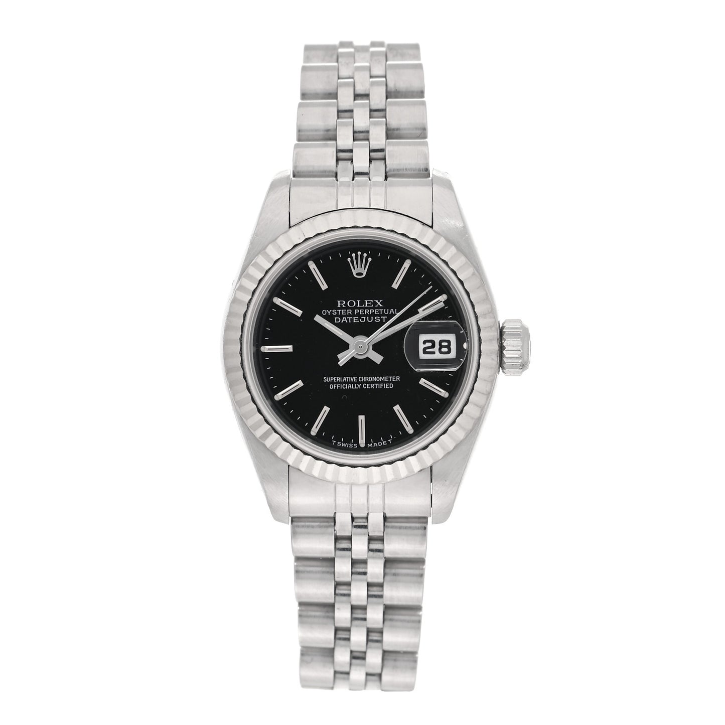 Stainless Steel 18K White Gold 26mm Oyster Perpetual Datejust Watch Black 69174