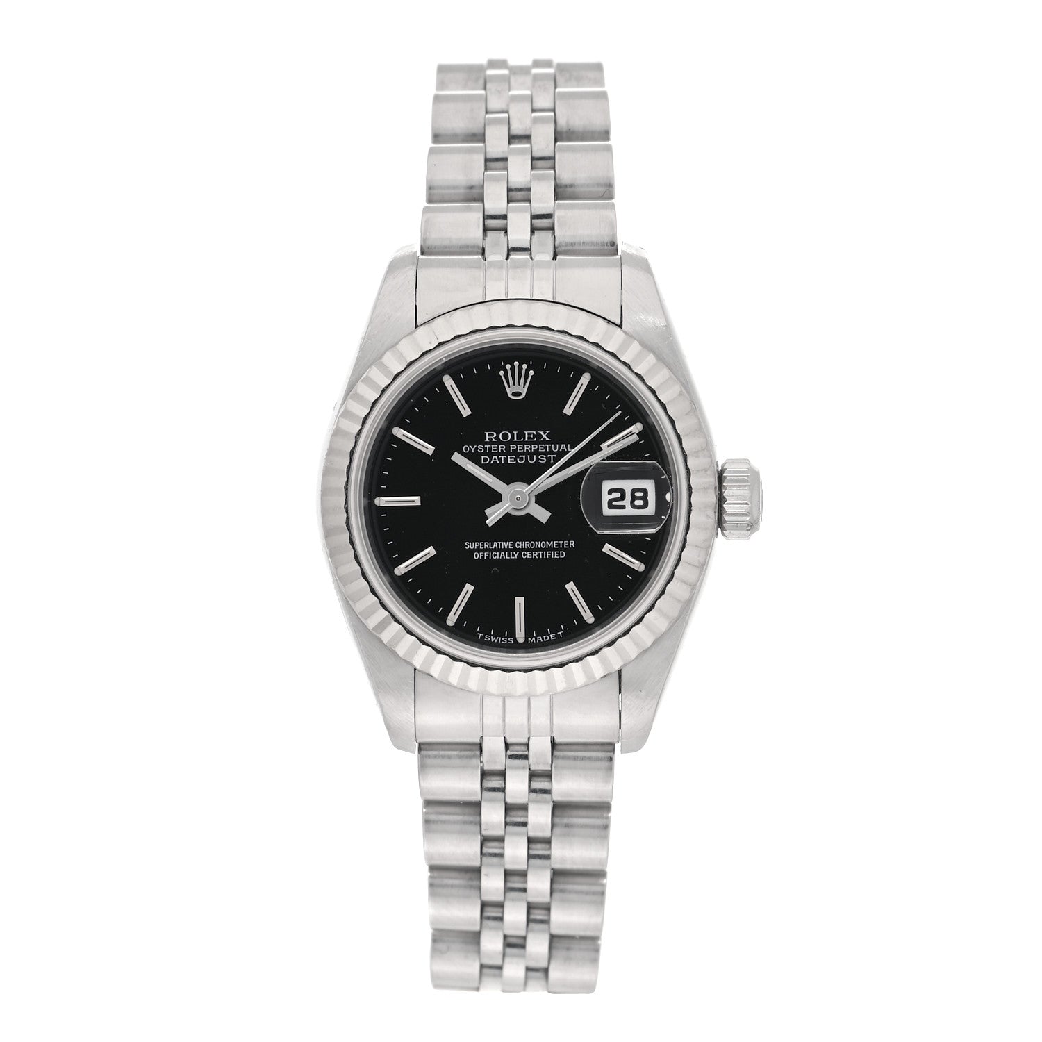 Rolex Stainless Steel 18K White Gold 26mm Oyster Perpetual Datejust Watch Black 69174 1 of 4