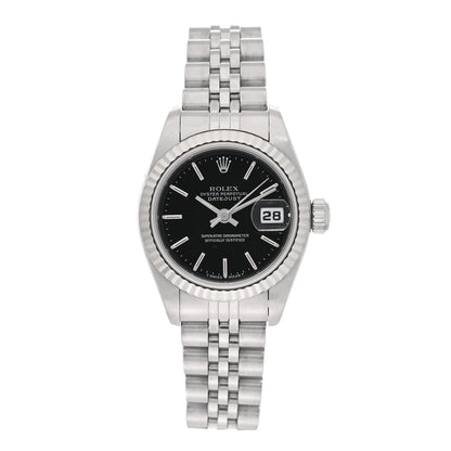 Rolex Stainless Steel 18K White Gold 26mm Oyster Perpetual Datejust Watch Black 69174 1 of 4