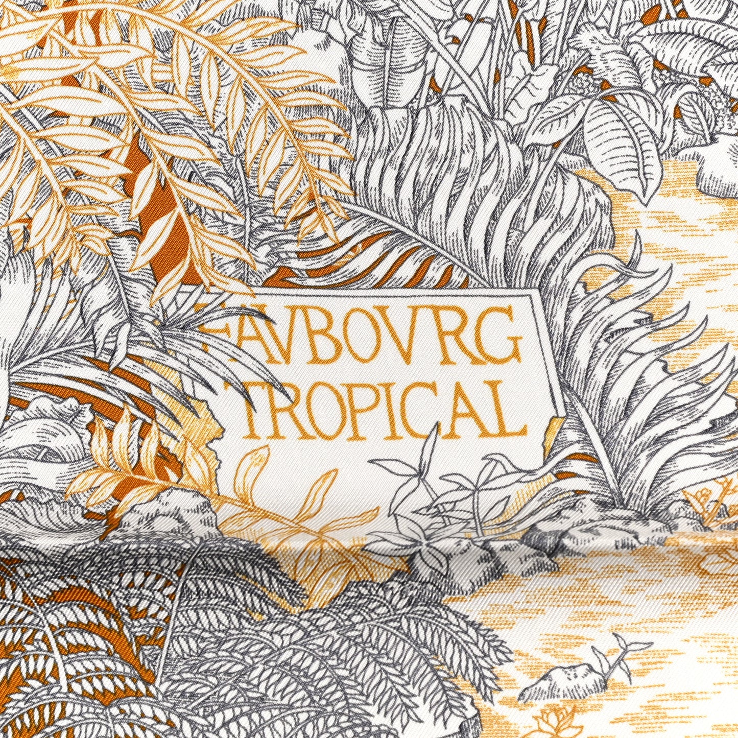Silk Faubourg Tropical Scarf 90 Sepia White Caramel