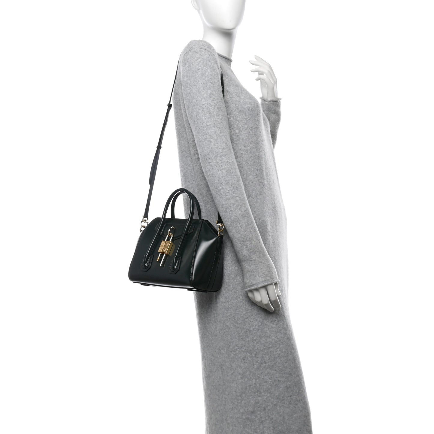 Box Calfskin Mini Lock Antigona Shoulder Bag Green Forest
