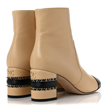 Chanel Lambskin Double Stack Chain Cap Toe Boots 38 Beige Black 4 of 9