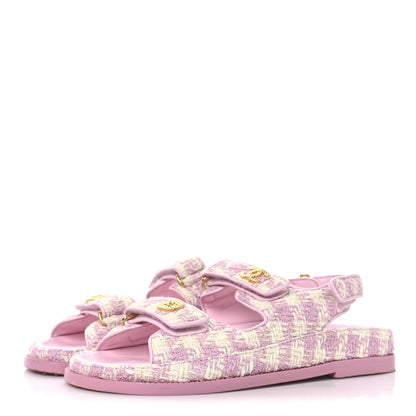 Chanel Cotton Tweed Velcro Dad Sandals 38 Pink Ecru 4 of 10