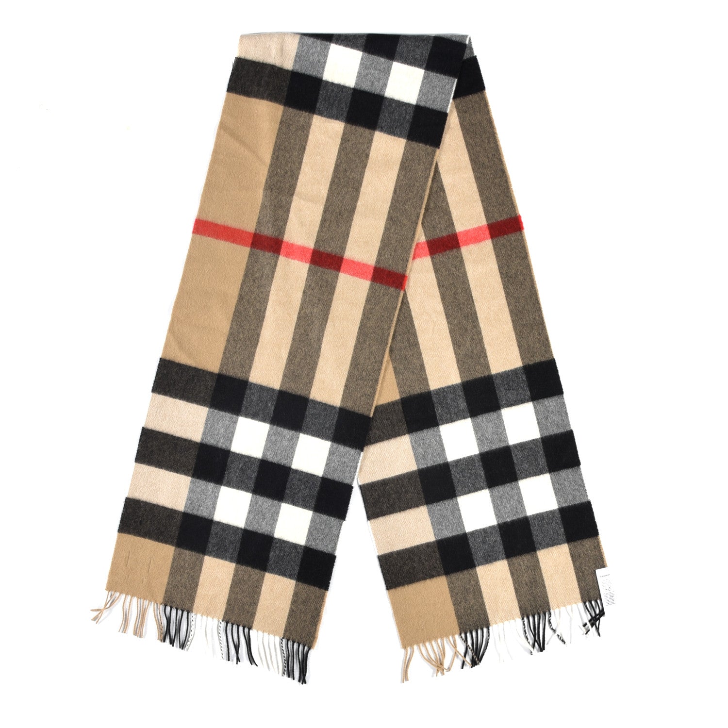 Burberry Cashmere Mega Check Fringe Scarf Camel 2 of 4