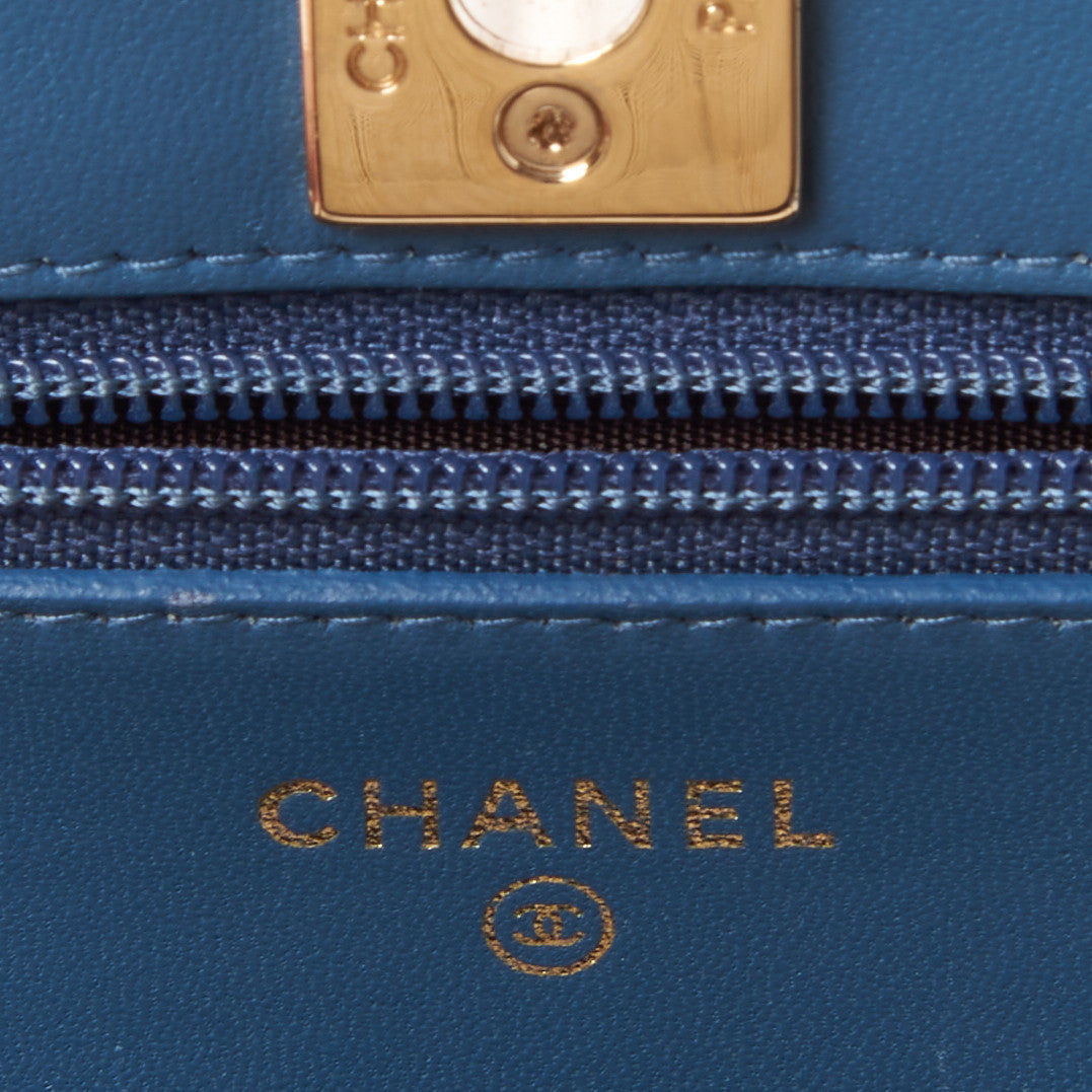 Lambskin Quilted Trendy CC Wallet On Chain WOC Blue