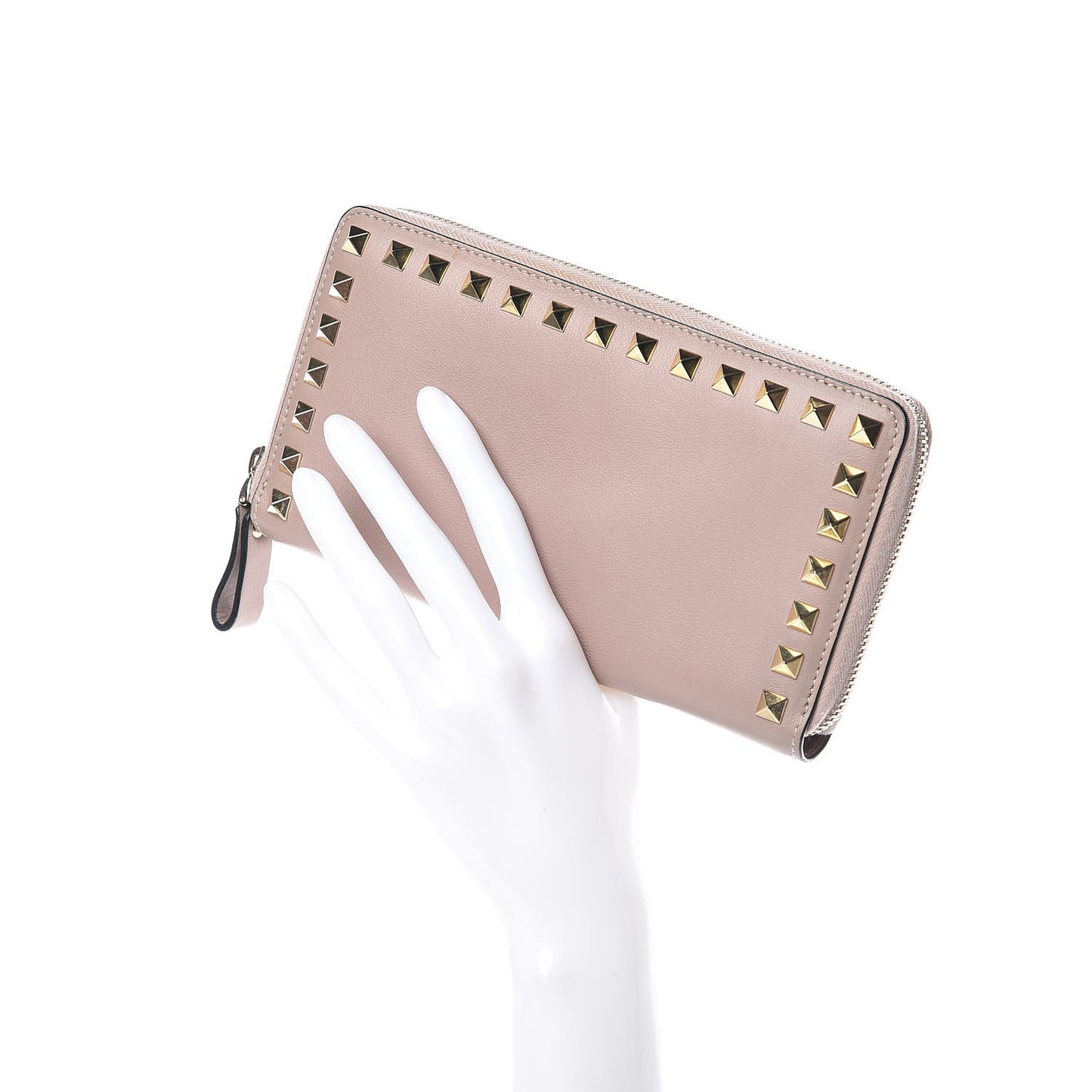 Calfskin Rockstud Zip Around Wallet Poudre