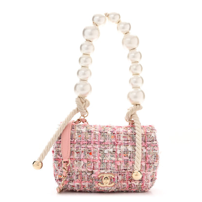 Chanel Tweed Mini Pearl Handle Flap Pink Beige Orange Ecru 1 of 10