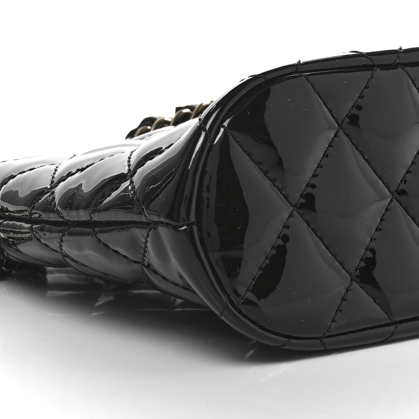 Patent Quilted Shiny Coco Small Shopping Bag Black