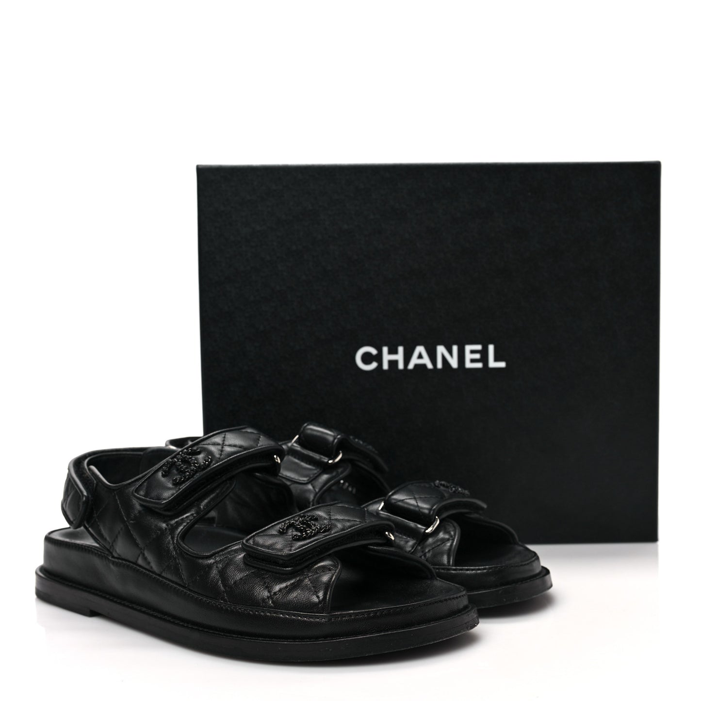 Lambskin Quilted Velcro Dad Sandals 37.5 So Black