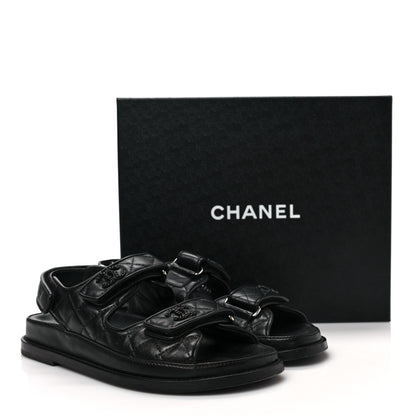 Chanel Lambskin Quilted Velcro Dad Sandals 37.5 So Black 9 of 9