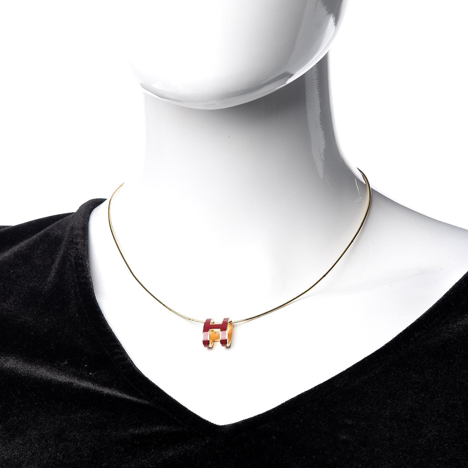 Hermes Lacquered Gold Pop H Pendant Necklace Plume 2 of 9