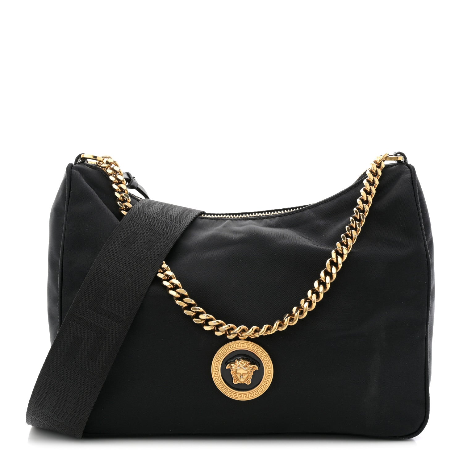 Versace Nylon Tribute Chain Crossbody Shoulder Bag Black 1 of 11
