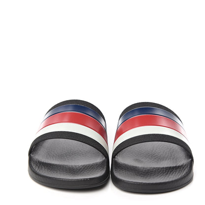 Gucci Rubber Web Mens Pool Slide Sandals 6 Black Mystic White Hibiscus Red Marine 2 of 8