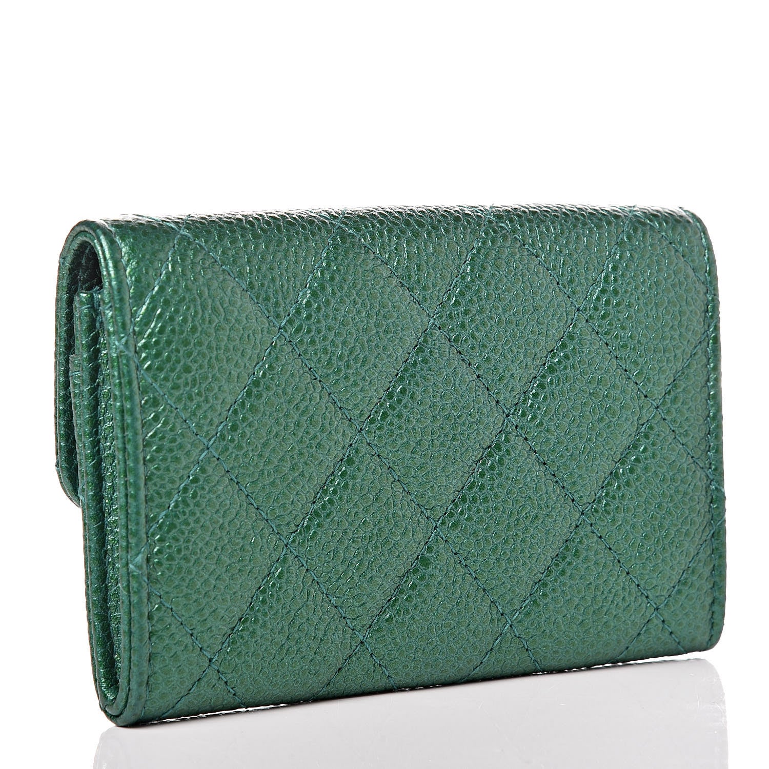 Chanel Metallic Caviar Quilted Card Holder Green 3 of 9