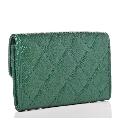 Chanel Metallic Caviar Quilted Card Holder Green 3 of 9