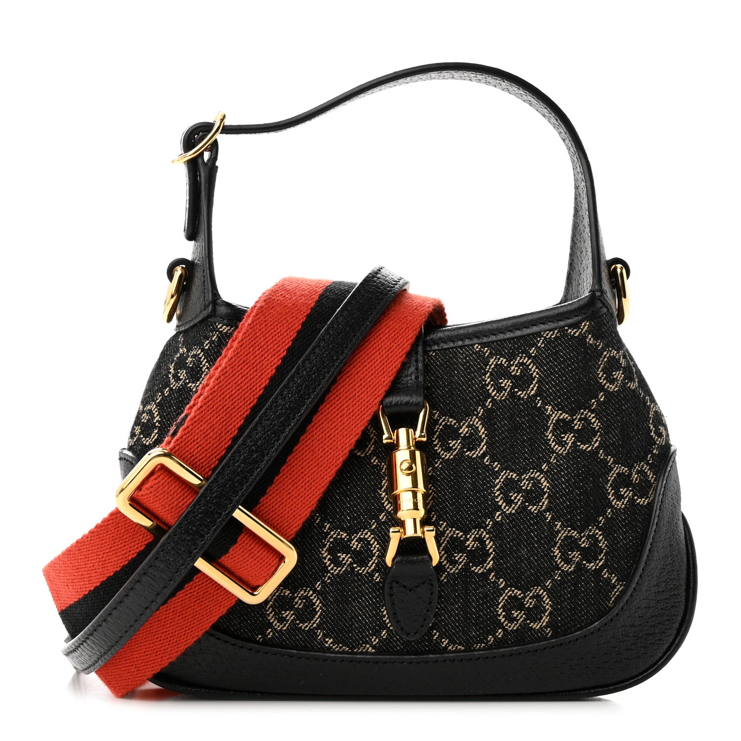 Gucci Jacquard Black Denim GG Monogram Textured Dollar Calfskin Mini Jackie 1961 Hobo Black Ivory 1 of 11