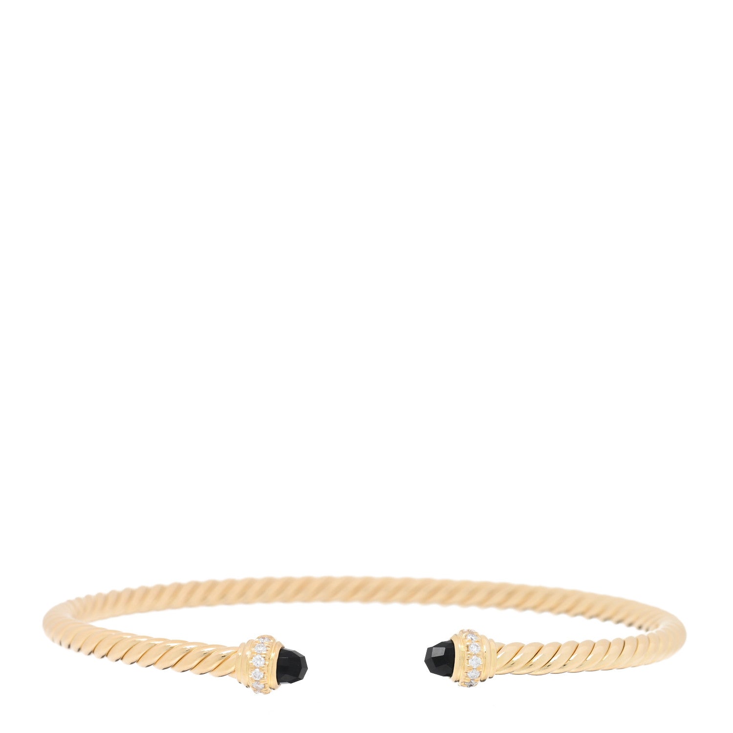 David Yurman 18K Yellow Gold Diamond Black Onyx 3mm Cablespira Bracelet 1 of 4