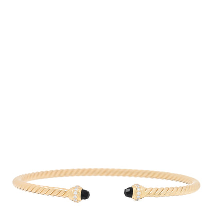 David Yurman 18K Yellow Gold Diamond Black Onyx 3mm Cablespira Bracelet 1 of 4
