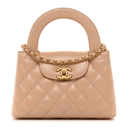 Chanel Shiny Aged Calfskin Quilted Nano Kelly Shopper Beige 1 of 10