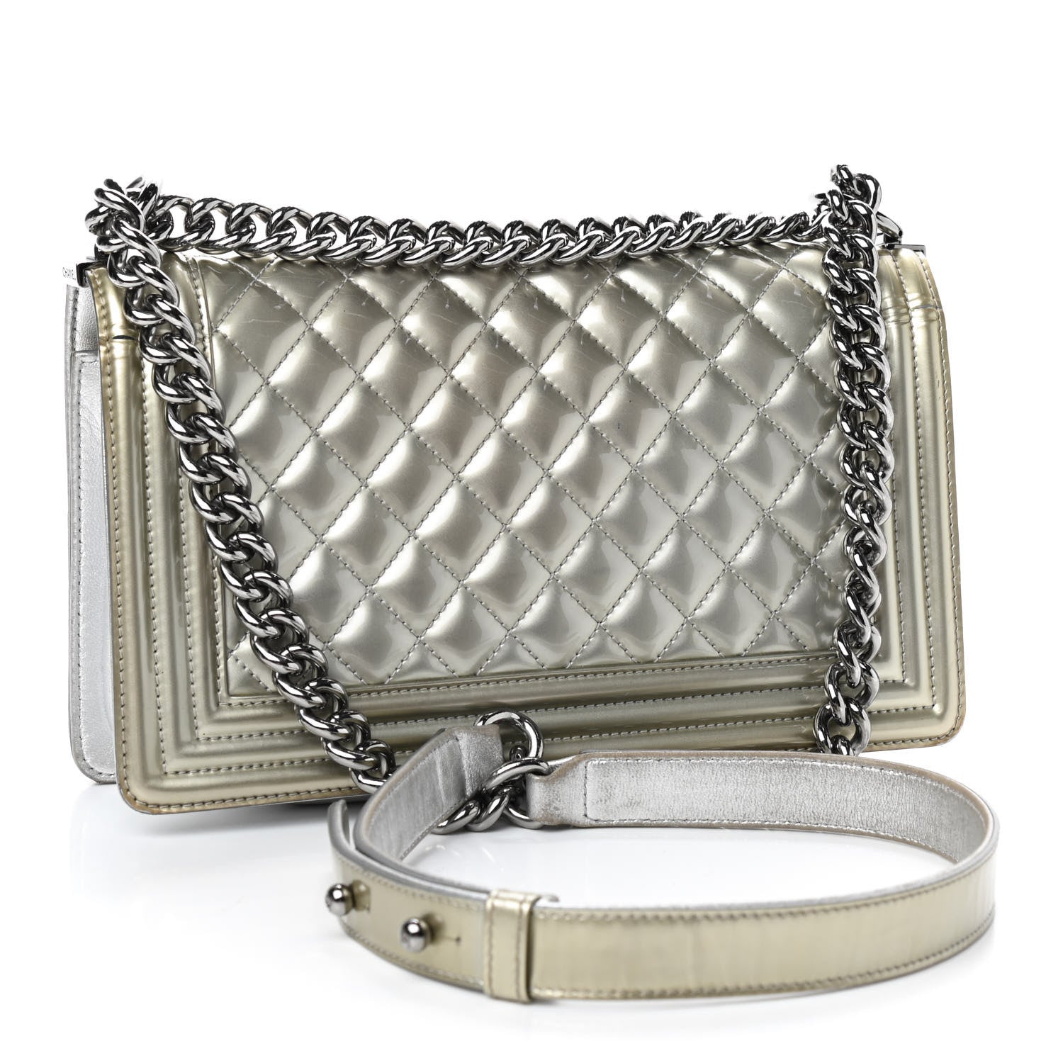 Chanel Metallic Patent Calfskin Quilted Medium Boy Flap Silver 3 of 9
