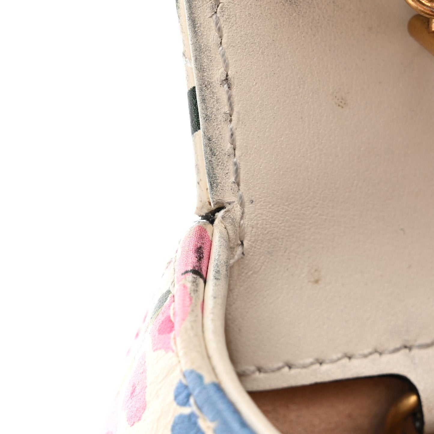 X KEN SCOTT Calfskin Matelasse Floral Print Super Mini GG Marmont Shoulder Bag Ivory Pink