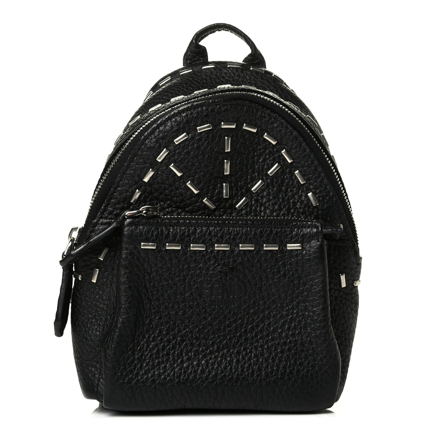 Fendi Cuoio Romano Metal Stitch Mini Backpack Charm Black 1 of 6