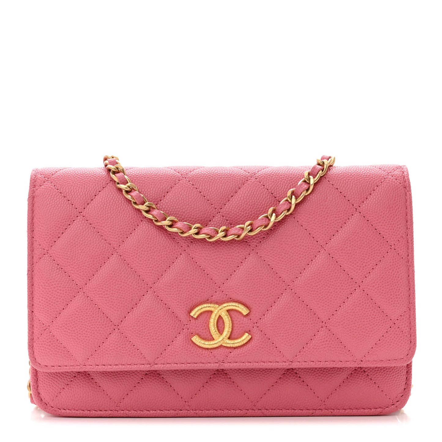 Caviar Quilted Textured CC Wallet On Chain WOC Pink