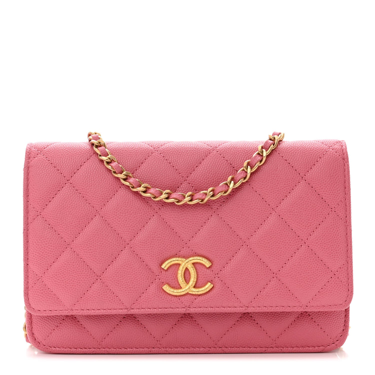 Chanel Caviar Quilted Textured CC Wallet On Chain WOC Pink 1 of 12