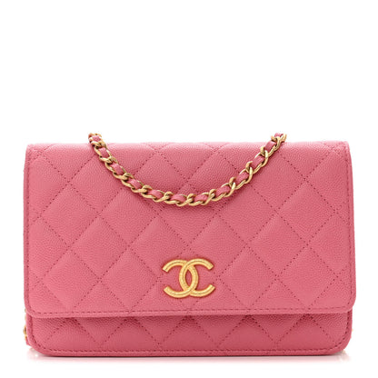 Chanel Caviar Quilted Textured CC Wallet On Chain WOC Pink 1 of 12