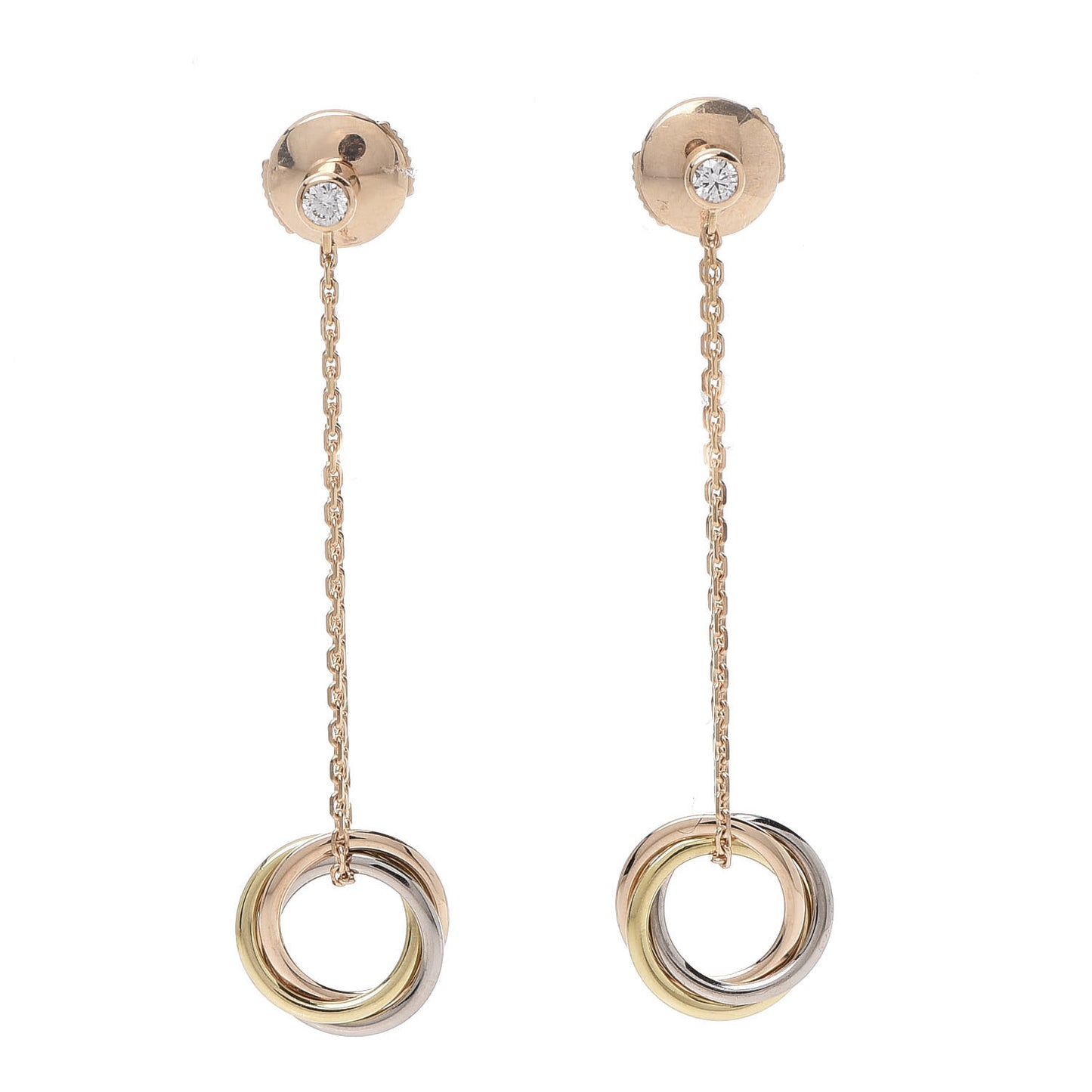 18K Pink Yellow White Gold Diamond Small Trinity Drop Earrings