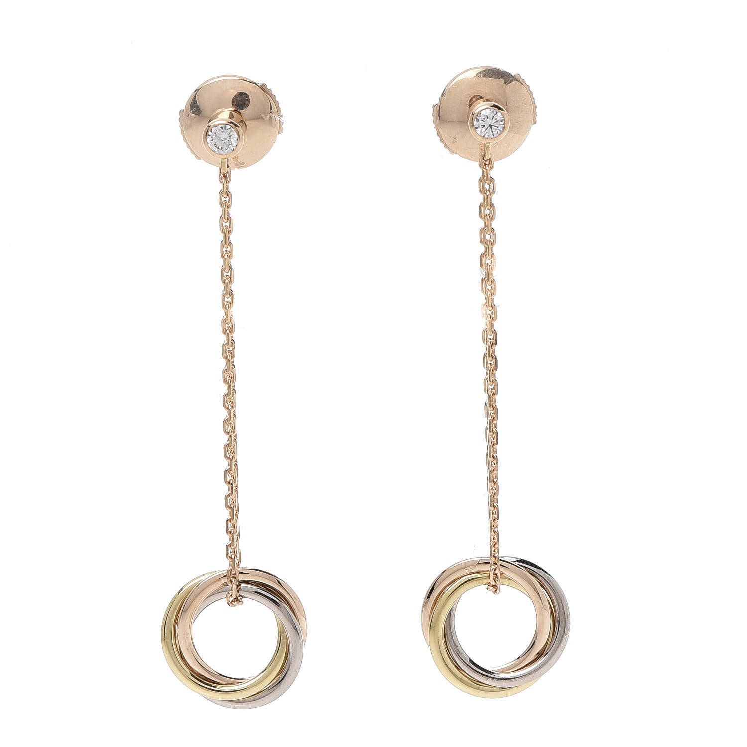 Cartier 18K Pink Yellow White Gold Diamond Small Trinity Drop Earrings 1 of 5