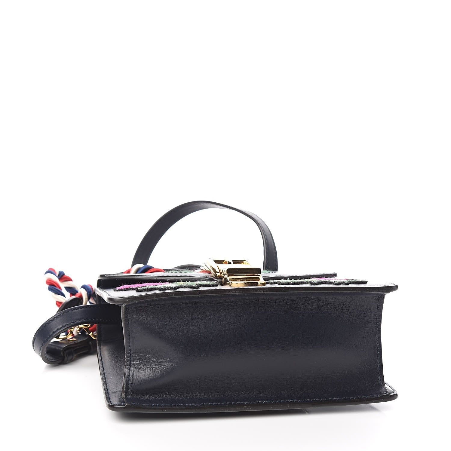 Gucci Calfskin Embroidered Mini Sylvie Top Handle Bag Blue 4 of 12