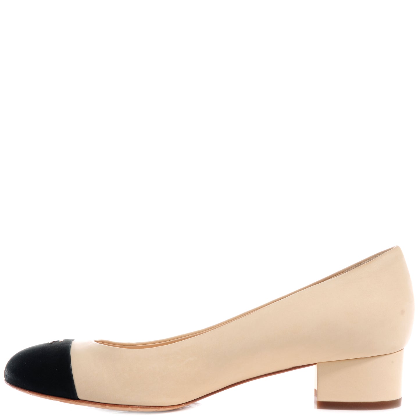 Suede Lambskin Cap Toe Pumps 38.5 Beige Black