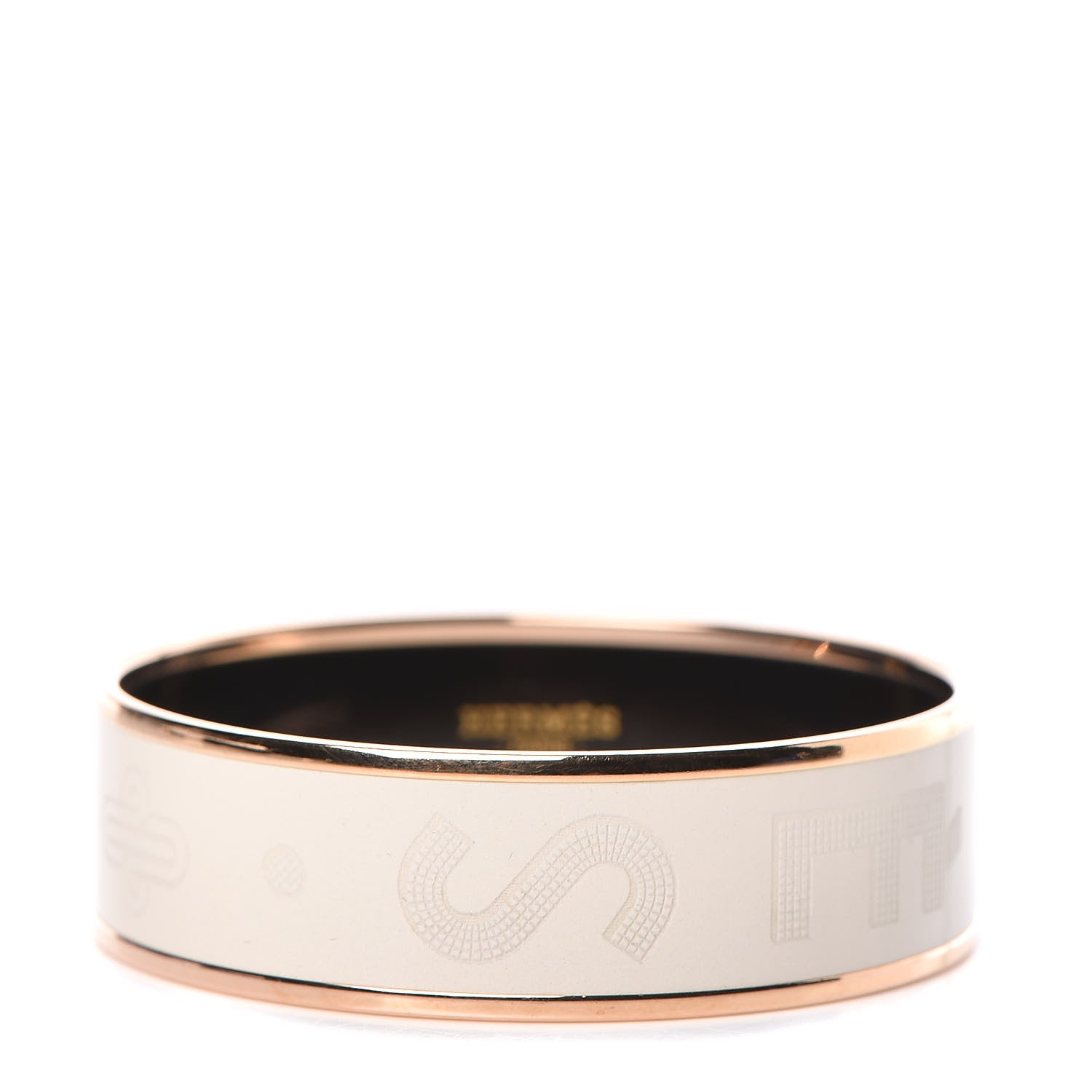 Hermes Enamel Wide Printed Sellier Bracelet 62 Pannacotta 1 of 6