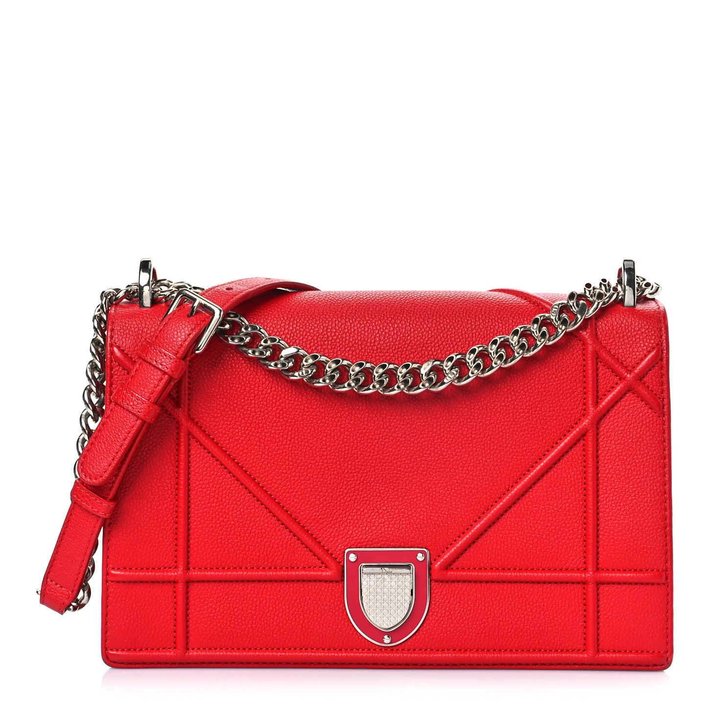 Grained Calfskin Medium Diorama Flap Bag Red
